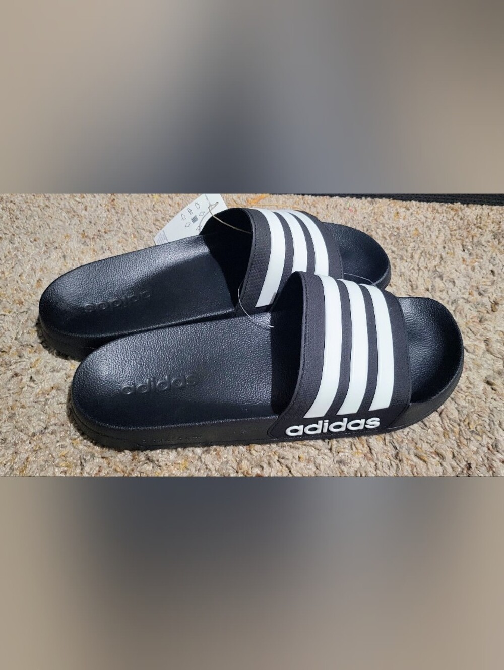 Adidas Mens Black Slide Sandals with White Stripes